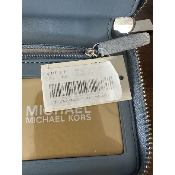 Michael Kors Jet Set Zip Around Wallet Wristlet Pale Blue Wallet NWT - Picture 7 of 7